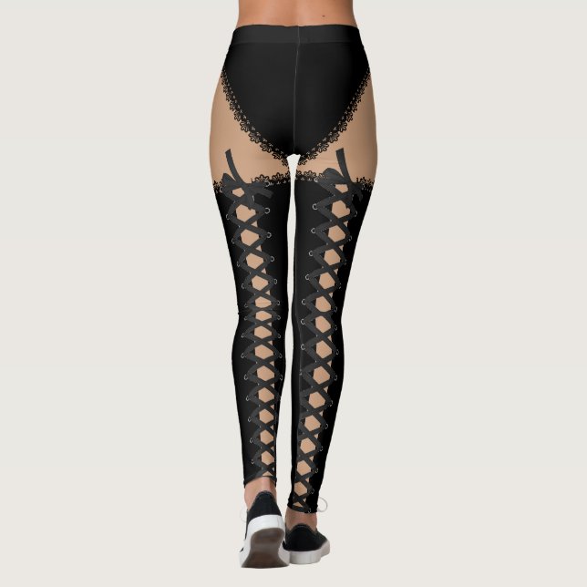 Schwarz schnüren Sie sich oben Leggings (Rückseite)