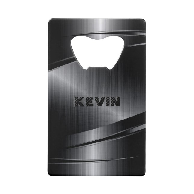 Schwarz-Shiny-Metallic-Aluminium-Bürstenaussehen Geldbeutel Flaschenöffner (Vorderseite)