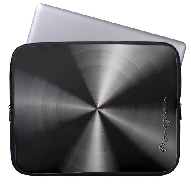 Schwarz-Shiny-Metallic-Edelstahl-Look Laptopschutzhülle (Vorderseite)