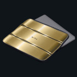 Schwarz-Shiny-Metallic-Streifen Laptopschutzhülle<br><div class="desc">Elegante moderne geometrische Goldfarben Edelstahl mit schwarzen Streifen Akzent. Optionales Monogramm.</div>