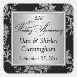Schwarz, Silber 25. Hochzeitsticker 2 Quadratischer Aufkleber