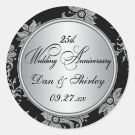Schwarz, Silber 25. Hochzeitsticker Runder Aufkleber