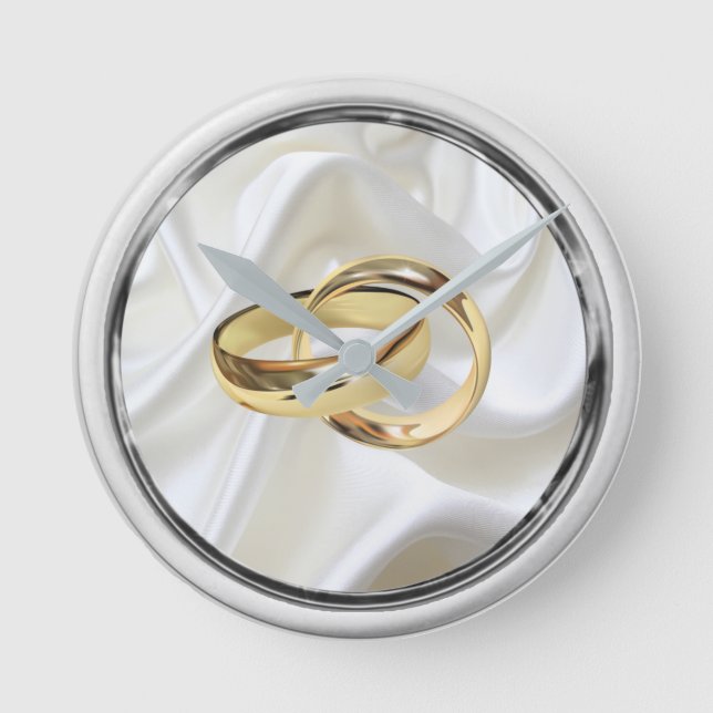 Schwarz & Silber auf Elfenbeinseide - Geschenkuhr Runde Wanduhr (Vorderseite)