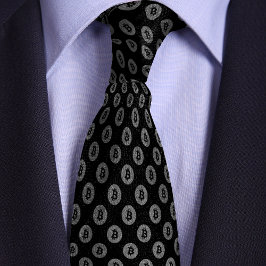 Schwarz-Silber-Bitcoin-Krypto-Münzmuster Krawatte