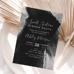 Schwarz-silber-chic Pinselstriche Typografie Sweet Einladung<br><div class="desc">Moderne,  hübsche,  schicke und elegante schwarz silberne Pinselstriche zeichnen die Party Einladung 16 . Geburtstag aus. Ideal für eine 16 . Geburtstag Geburtstagsparty.</div>