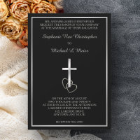 Schwarz-Silber-Christliche Cross-Hochzeit Einladun