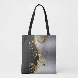 Schwarz-Silber-Damast und Goldrausch Tasche