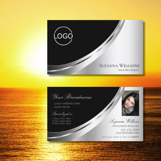 Schwarz-Silber-Dekoration mit Logos und Foto-Augen Visitenkarte