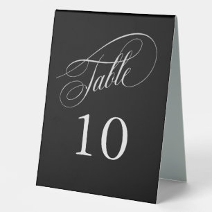 Schwarz-Silber-Elegante Kalligraphie-Tischnummern Tischaufsteller