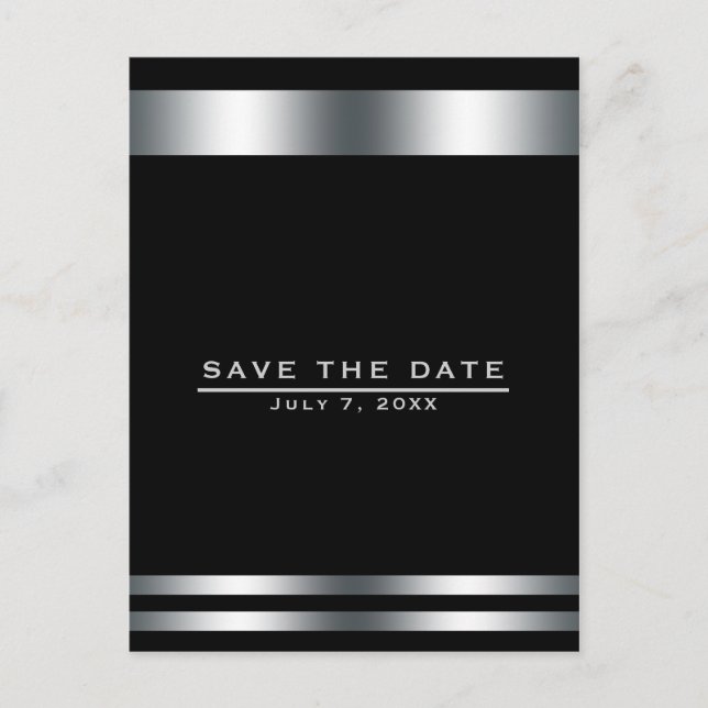 Schwarz & Silber Elegante Verlobung Save the Date Postkarte (Vorderseite)