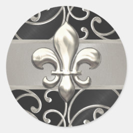 Schwarz-Silber-Filigree-Wirbel Lilie Runder Aufkleber