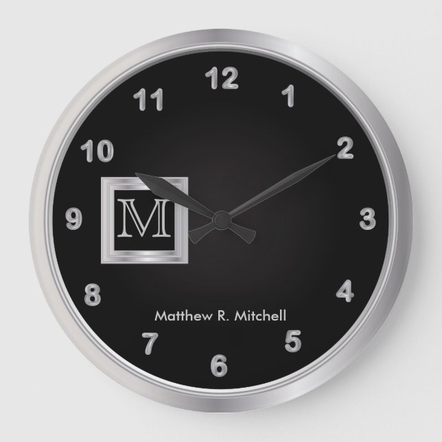 Schwarz-Silber-Führungskraft Große Wanduhr (Vorderseite)
