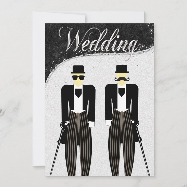 Schwarz-Silber-Gay-Hochzeit Einladung (Vorderseite)