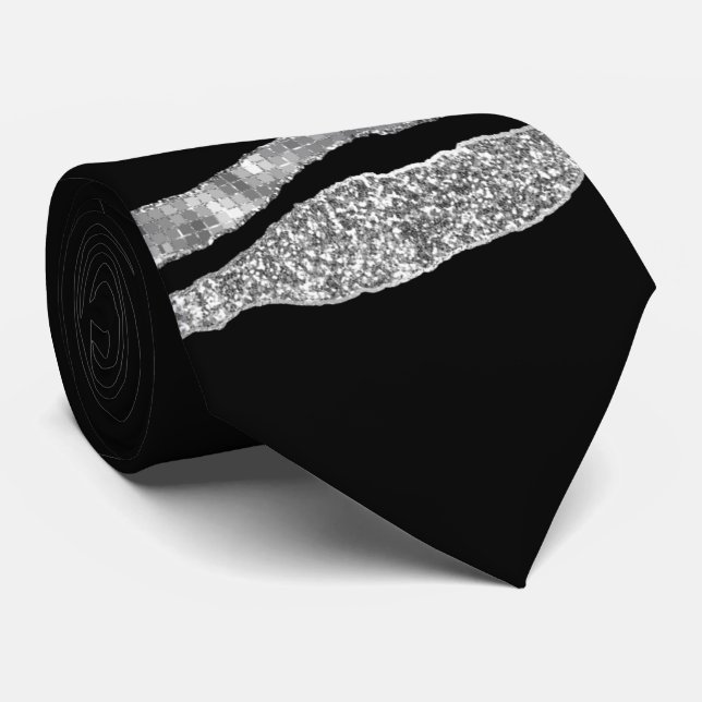 Schwarz-Silber-Glitzer Akzent elegante Bräuche ele Krawatte (Gerollt)