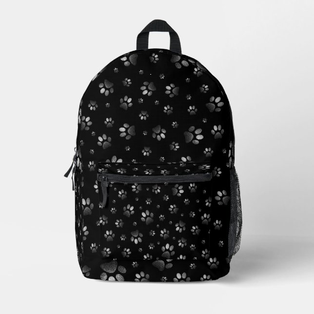 Schwarz-Silber-Glitzer mit Paws, Bedruckter Rucksack (Vorderseite)