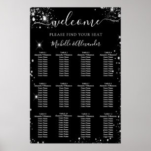 Schwarz-Silber-Glitzer Staub Hochzeitskarte Poster
