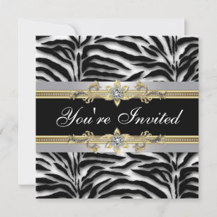 Schwarz Silber Gold Zebra Party für jeden Anlass Einladung