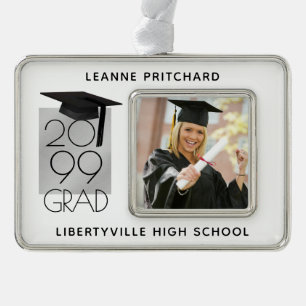 Schwarz & Silber GRAD   Abschluss Foto Keepake Rahmen-Ornament Silber