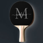 Schwarz-Silber-Grau-Monogram-Eleganter Skriptname Tischtennis Schläger<br><div class="desc">Modernes Schwarz Silver Slate Gray Monogram Elegante Script Name Ping Pong Paddle Paddel</div>