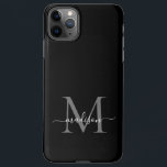 Schwarz-Silber-Grau-Monogramm-Femininskriptname iPhone 11Pro Max Hülle<br><div class="desc">Moderne Girl Black Silver Gray Monogram Feminine Script Name Phone Case</div>