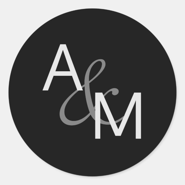 Schwarz-Silber-Grau-Monogramm-Umschlag Aufkleber (Vorderseite)