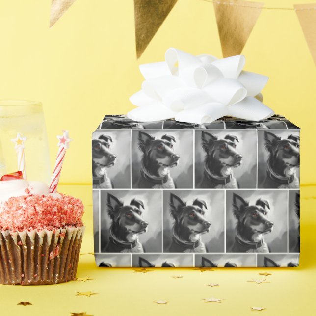 Schwarz-Silber-Hundeschichten Geschenkpapier (Geburtstagsparty)