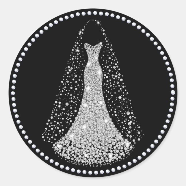 Schwarz-Silber-Imitat-Glitzer-Hochzeitsticker Runder Aufkleber (Vorderseite)