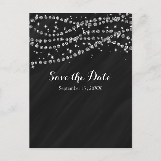 Schwarz-Silber-Imitate Diamant-Blende Save the Dat Ankündigungspostkarte (Vorderseite)