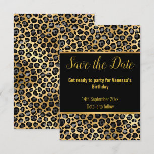 SCHWARZ SILBER LEOPARD SAVE THE DATE 2 RSVP KARTE