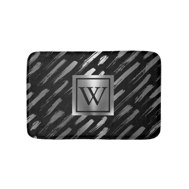 Schwarz-Silber-Metallic-Abstrakt Badematte (Vorderseite)