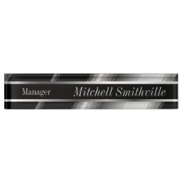Schwarz-Silber-Metallische Diagonalstreifen Namensplakette