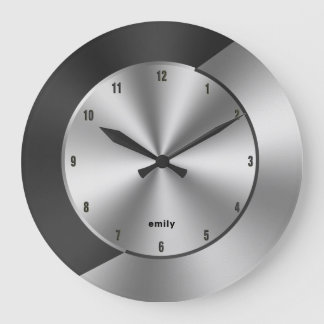 Schwarz & Silber Modernes geometrisches Design Große Wanduhr