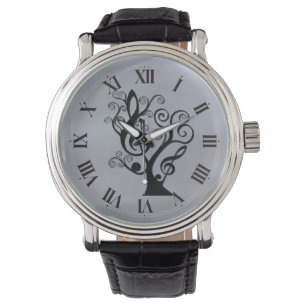 Schwarz-Silber-Musik-Treppenschmiede Armbanduhr