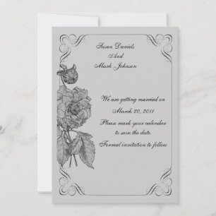 Schwarz-Silber-Peony Floral Hochzeit speichern das Einladung