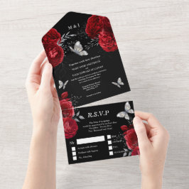 Schwarz-Silber-Rose All In One Einladung