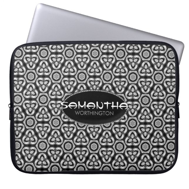 Schwarz-Silber-Tribal-Muster Laptop-Sieb Laptopschutzhülle (Vorderseite)