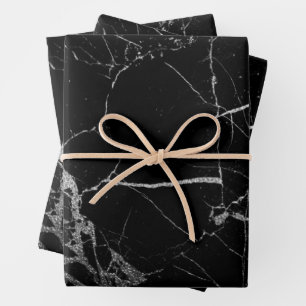Schwarz-Silber-Venenmarmor Geschenkpapier Set
