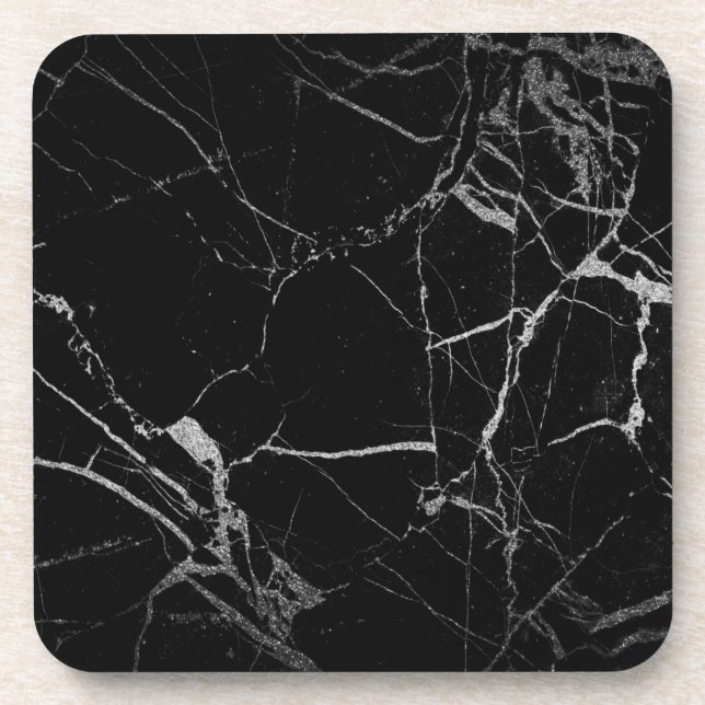Schwarz-Silber-Venenmarmor Getränkeuntersetzer (Vorderseite)