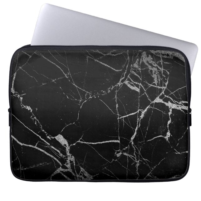 Schwarz-Silber-Venenmarmor Laptopschutzhülle (Vorderseite)