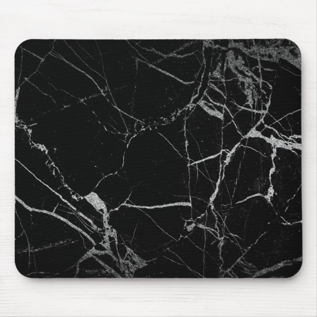 Schwarz-Silber-Venenmarmor Mousepad (Vorne)