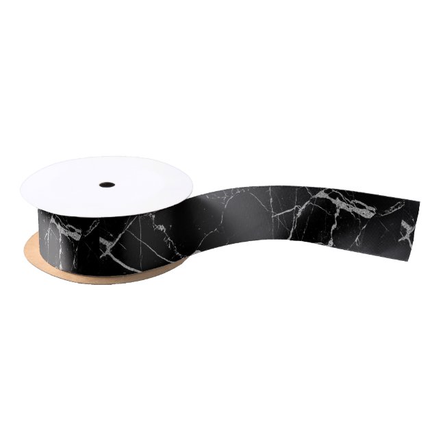 Schwarz-Silber-Venenmarmor Satinband (Spule)