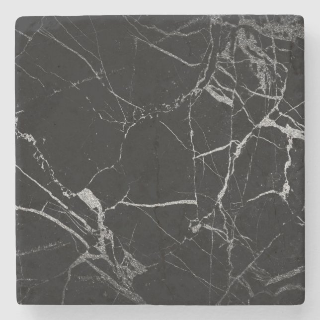 Schwarz-Silber-Venenmarmor Steinuntersetzer (Vorderseite)