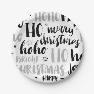 Schwarz & Silber Weihnachtswortkunst Niedliche Äst Pappteller