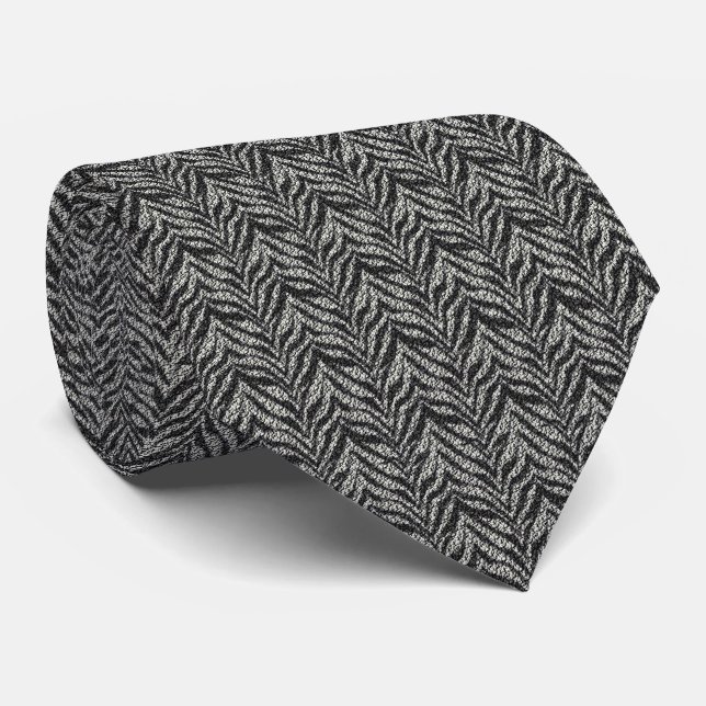 Schwarz-Silber-Zebra-Streifen-Muster Krawatte (Gerollt)