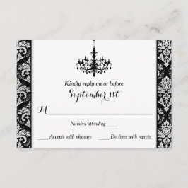 Schwarz, SilberDamast, Kronleuchter-Antwortkarte RSVP Karte