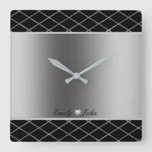 Schwarz-silbergraues geometrisches Design Quadratische Wanduhr