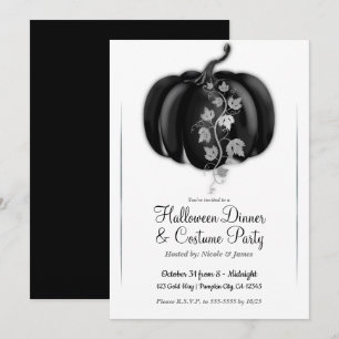Schwarz-silberner Glamour-Kürbis Halloween-Dinnerp Einladung