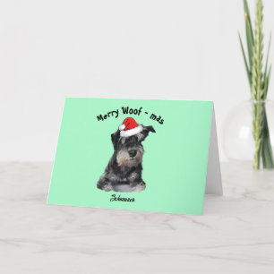 Schwarz-silberner Schnauzer mit Santa-Hut   Feiertagskarte