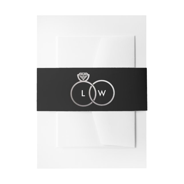 Schwarz-Silberring-Monogramm Einladungsbanderole (Vorderseite Beispiel)