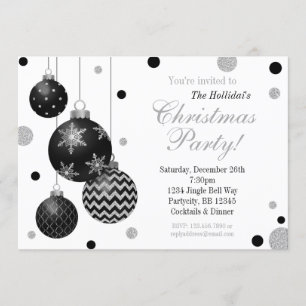 Schwarz-Silver-Bauble-Weihnachtszeit-Party Einladu Einladung
